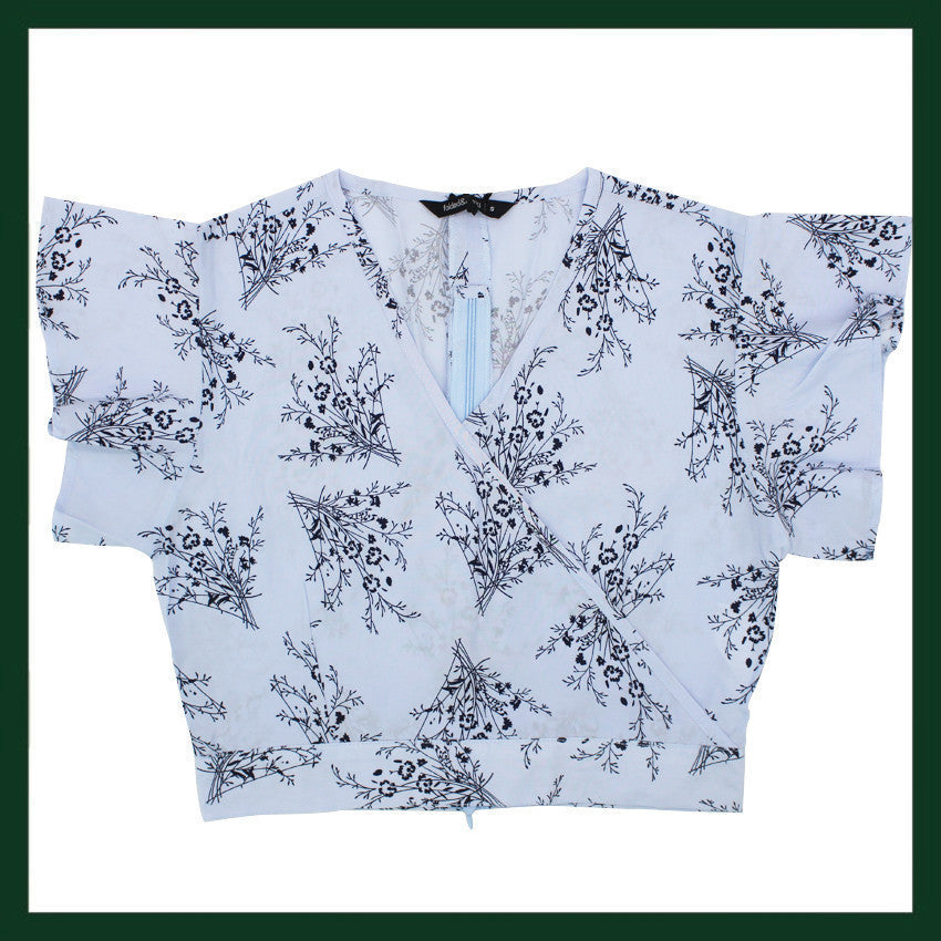 Megan ladies printed ruffled top ( blue )