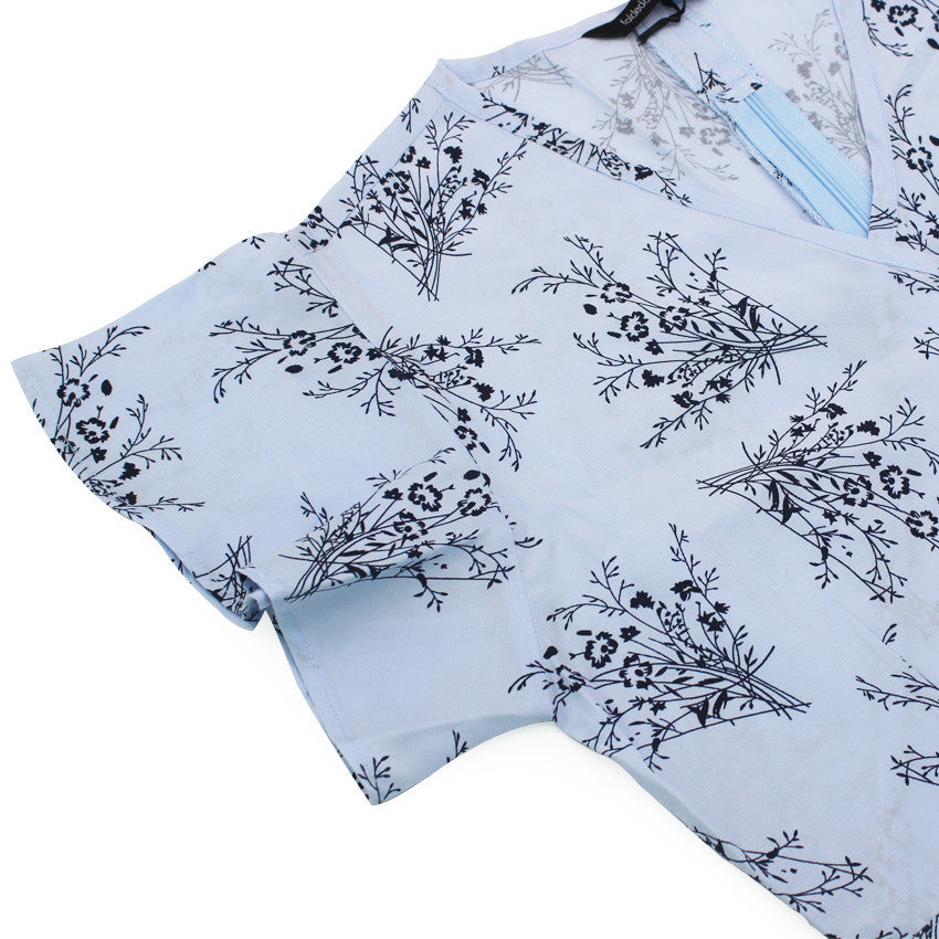 Megan ladies printed ruffled top ( blue )