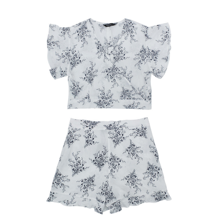 Megan ladies printed shorts ( white )