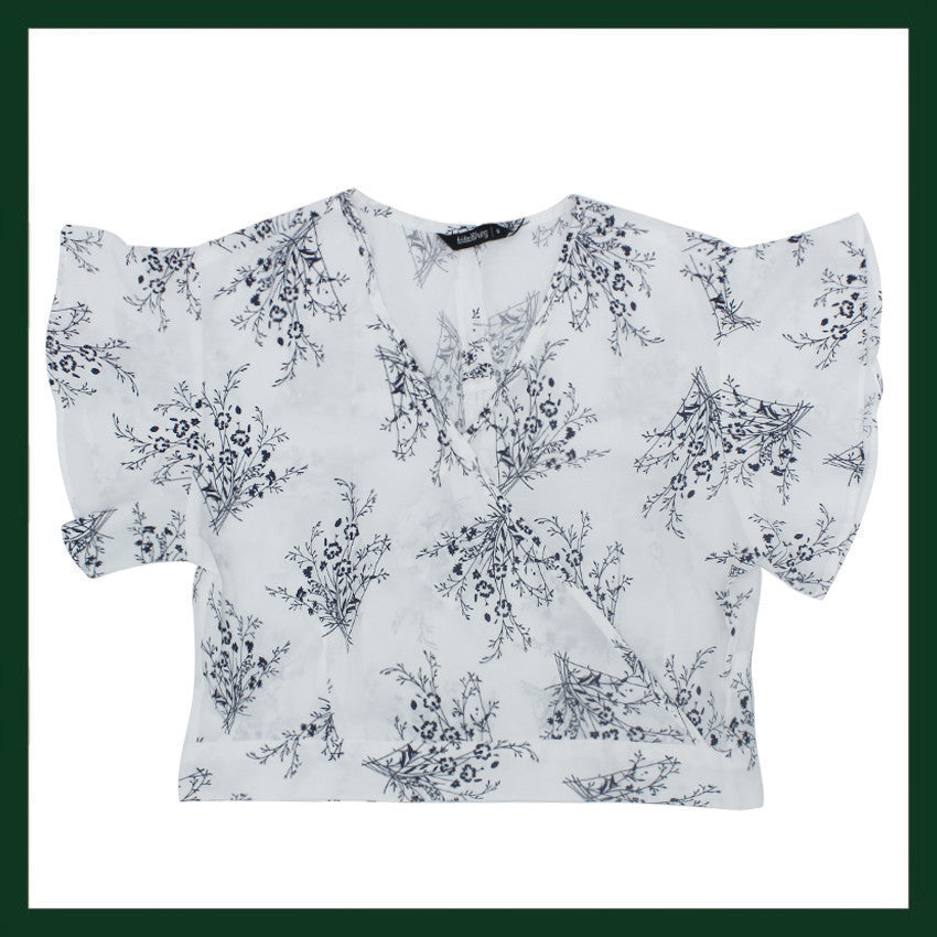Megan ladies print rullfed top ( white )