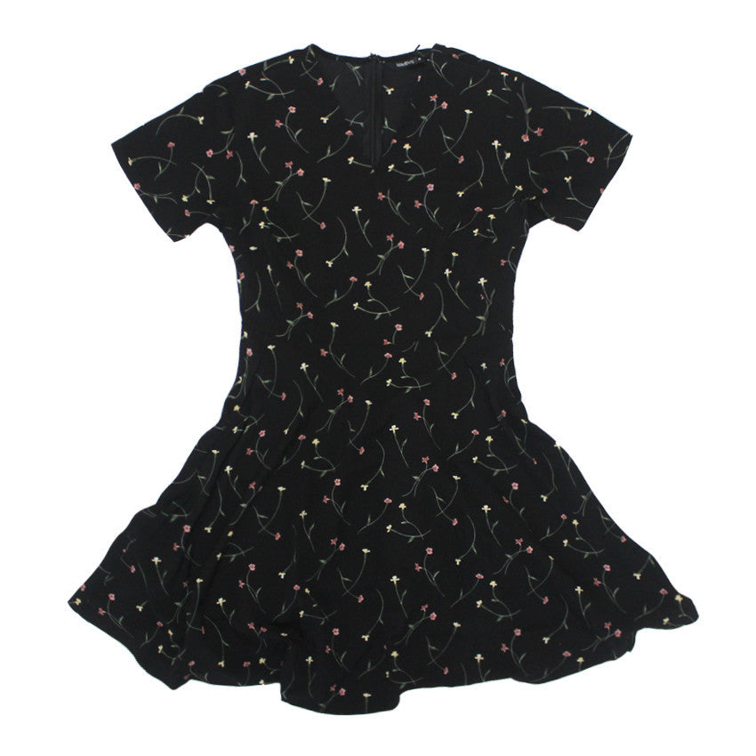 ladies black printed dress