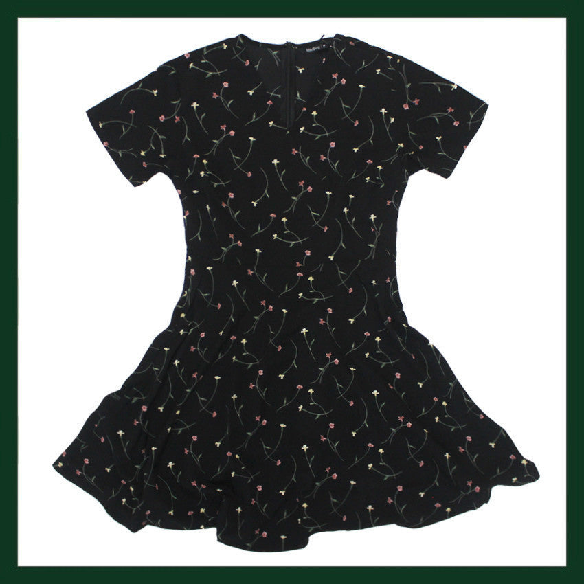 ladies black printed dress