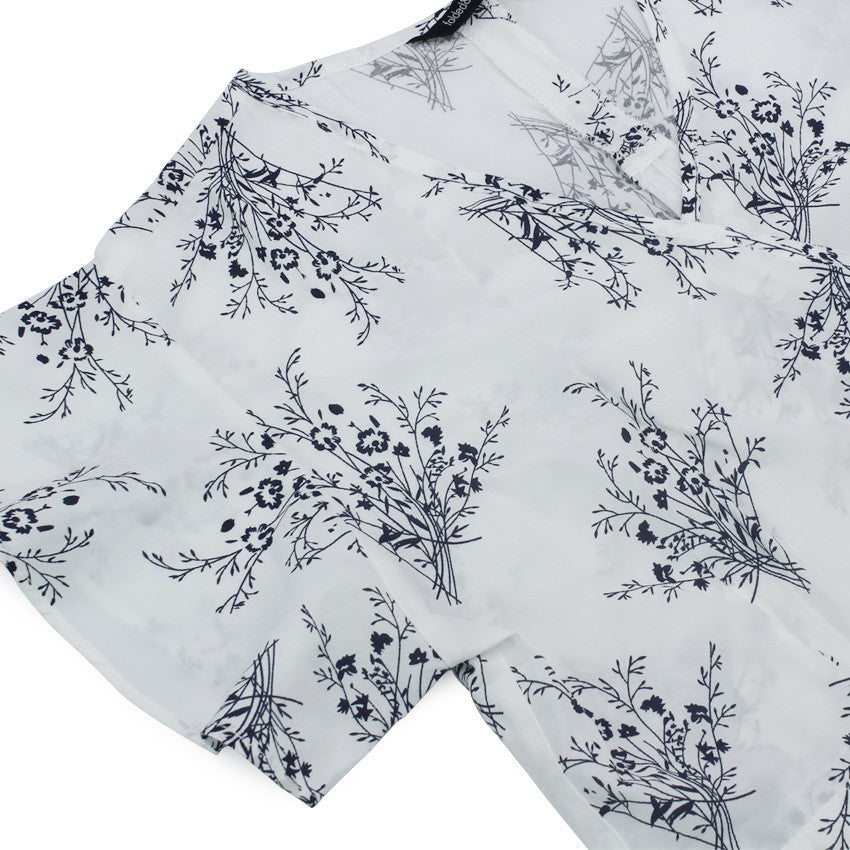 Megan ladies print rullfed top ( white )